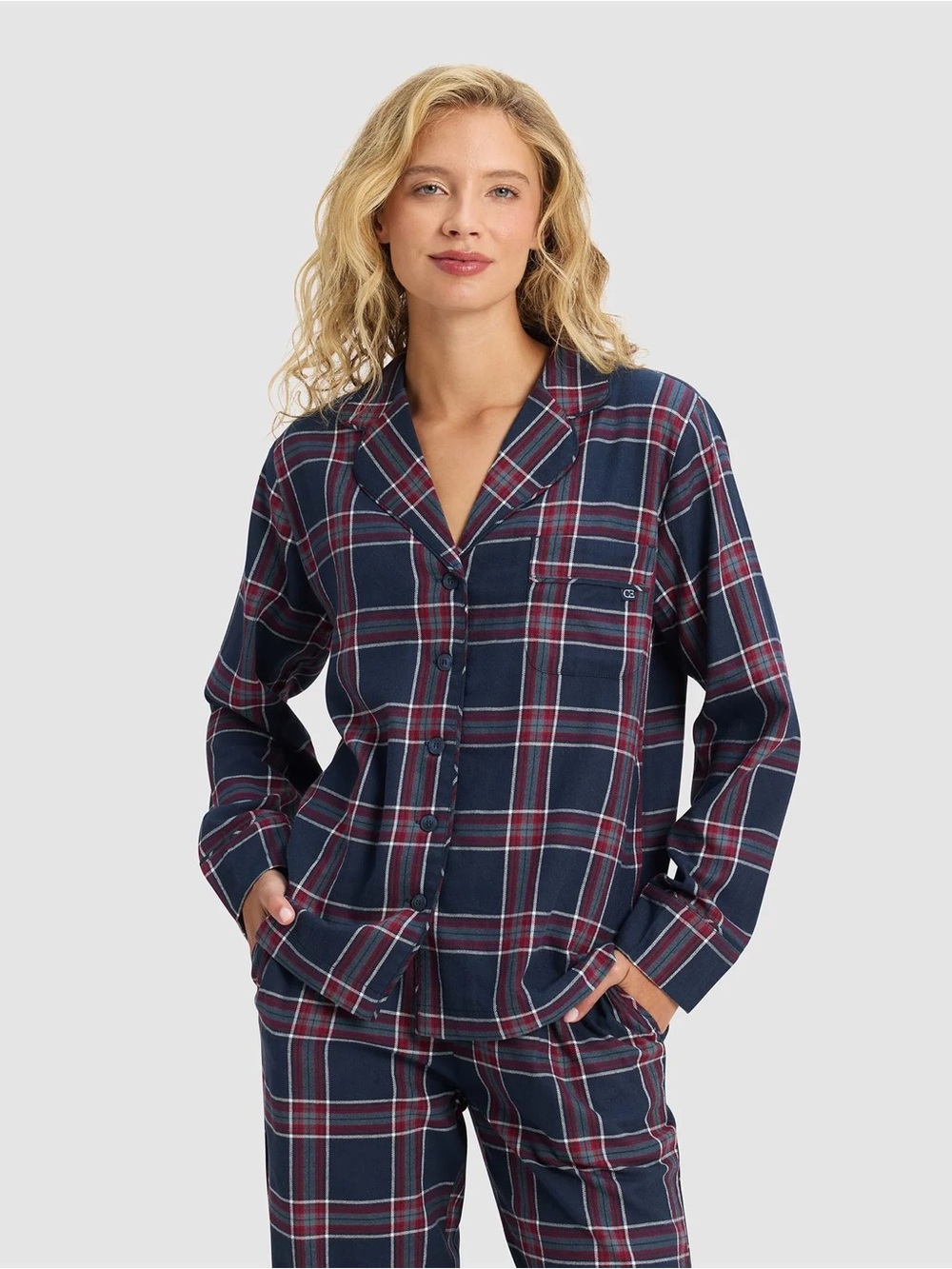 New Cozy Earth Farmhouse Long Sleeve Pajama Top Small - Eclipse Plaid MSRP $88